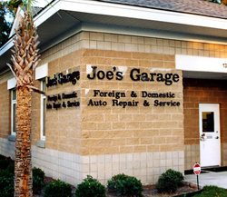 Business name in the 3D letters mounted on clear acrylic for an auto repair shop