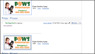 Screenshot: You can see the progression of your sign designs
