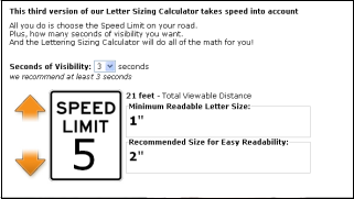 Letter sizing for roadside signs