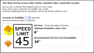 Letter sizing for roadside signage