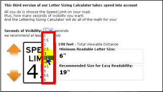 Letter sizes for road side signs
