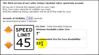Minimum letter size for road side signage