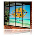 Picture of see-through graphics covering a storefront window